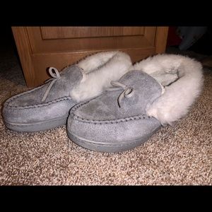 Grey and White Fuzzy Slippers